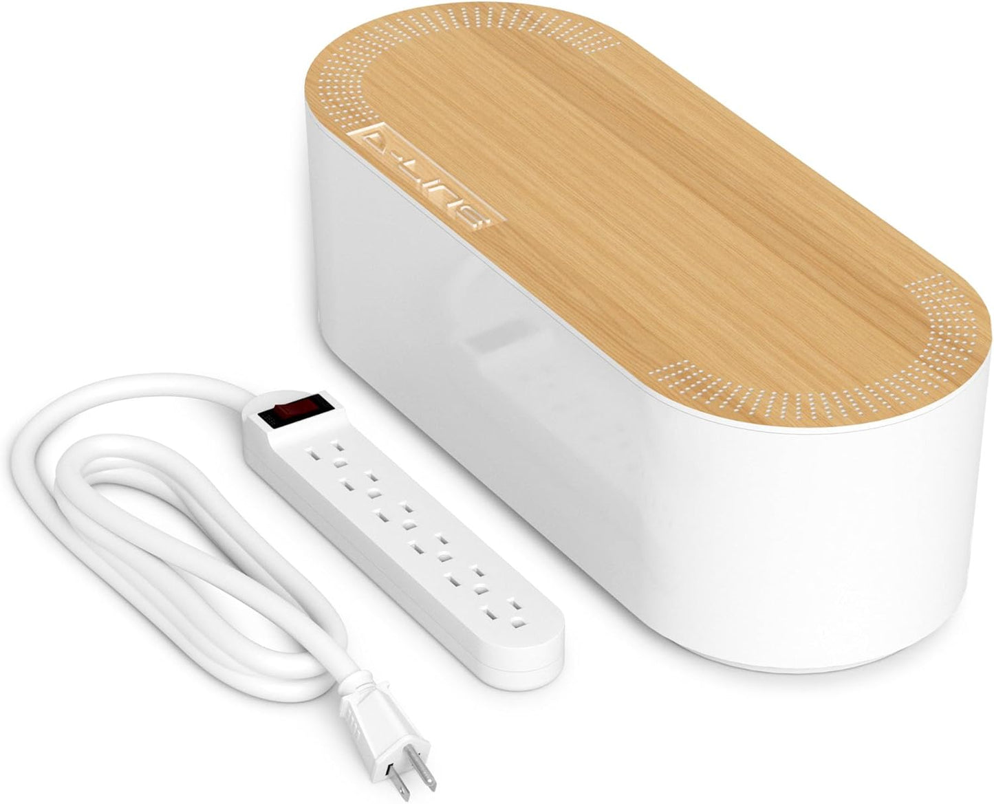D-Line Cable Management Box, Power Strip Cover, Floor Outlet Hider, Desk Cord Organizer, Hide Extension Leads, 12.75" (L) x 5" (W) x 4.5" (H), for use with Power Strips up to 10.5in (L) - Small, Black
