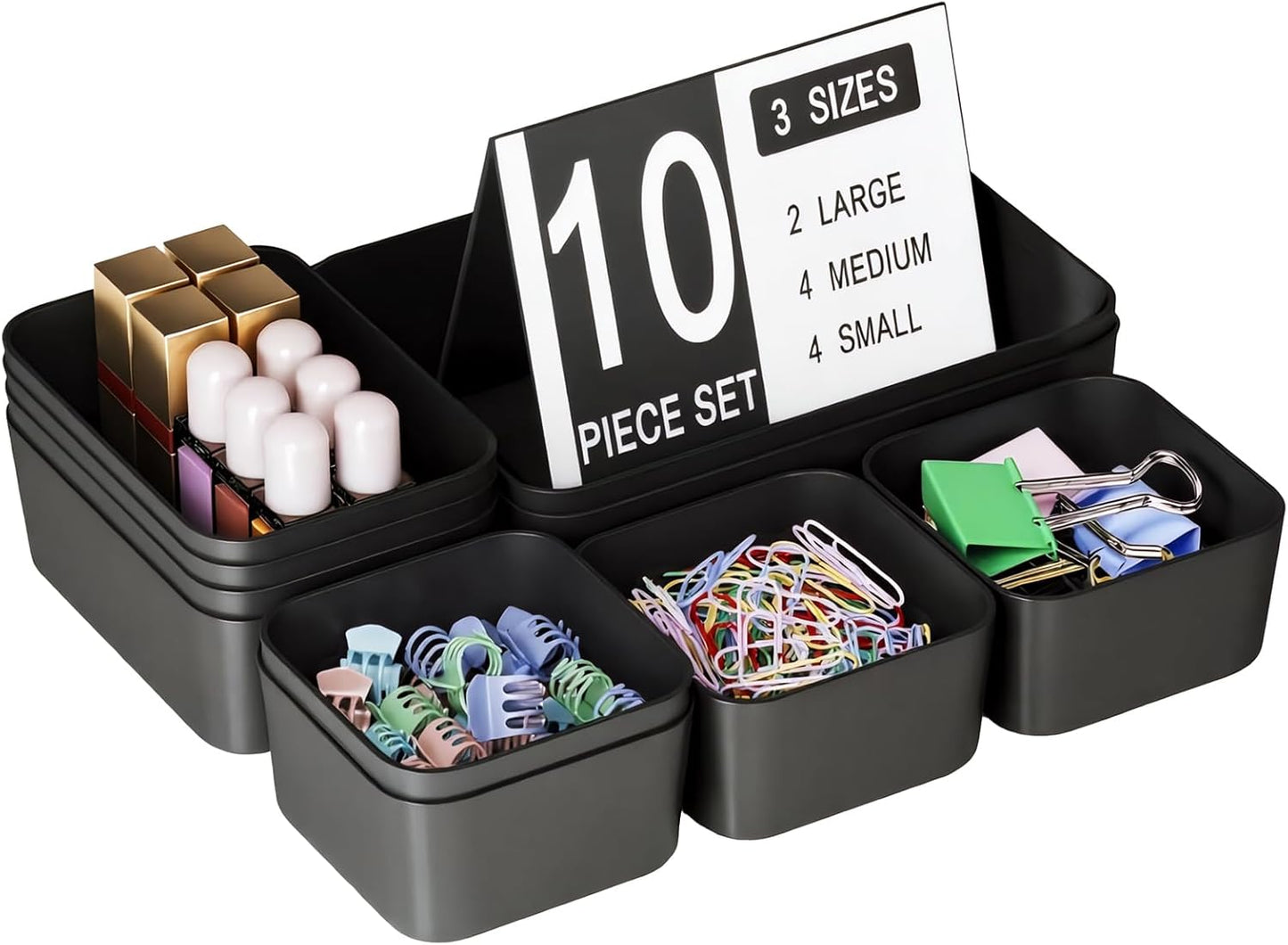 Plastic Drawer Organizers, 10 PCS Drawer Organizer Bins, Bathroom and Vanity Organizer Plastic Tray, Makeup organizer and storage for Makeup, Bedroom, Kitchen Gadgets Utensils and Office (Green)