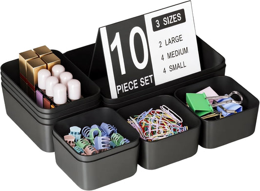 Plastic Drawer Organizers, 10 PCS Drawer Organizer Bins, Bathroom and Vanity Organizer Plastic Tray, Makeup organizer and storage for Makeup, Bedroom, Kitchen Gadgets Utensils and Office (Green)