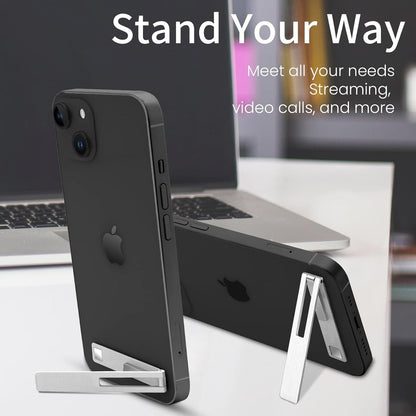 Mini Phone Kickstand, Folding Invisible Portable Metal Cell Phone Stand Holder for Desk, Compatible with iPhone, Samsung and All Cellphones, Black