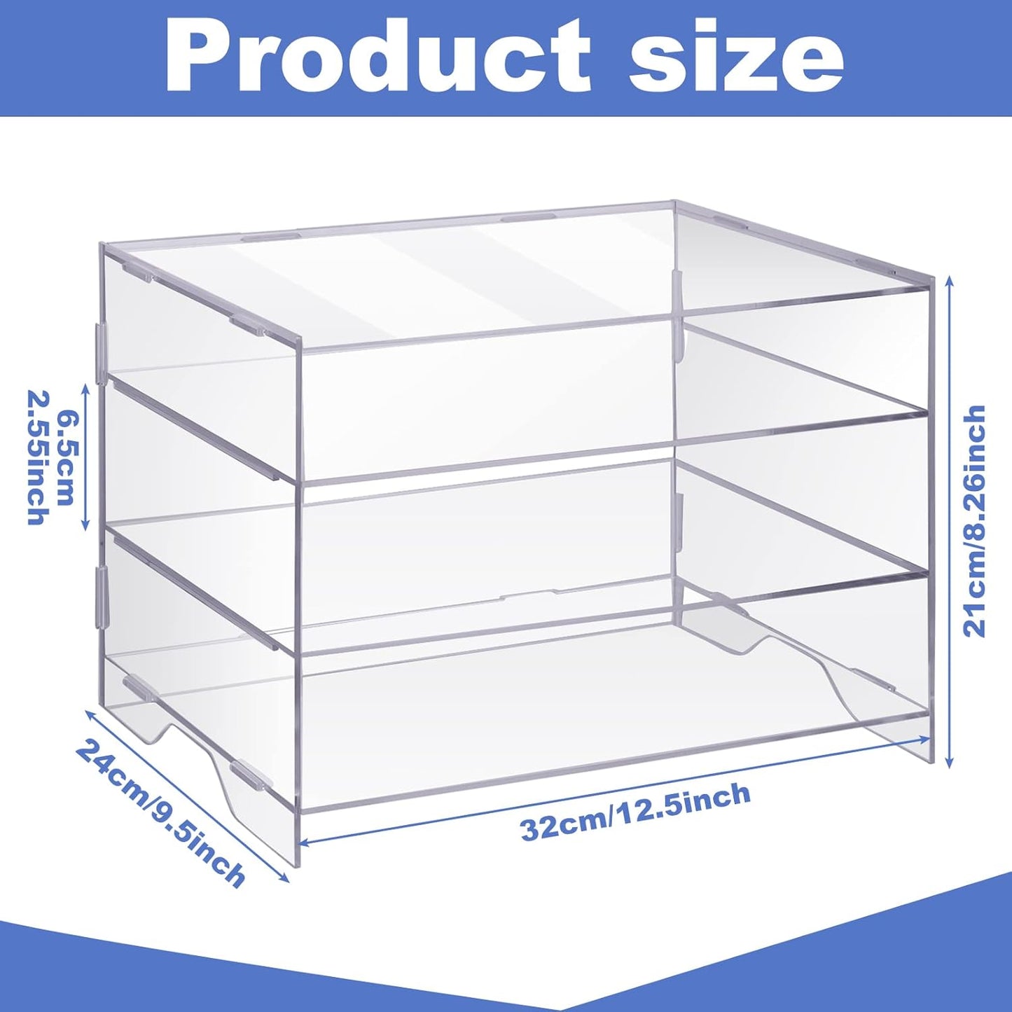 Paper Organizer Tray Desk Tray 3 Tier Classroom Organization and Storage Acrylic Desk Organizer Office Desk Organizers and Accessories Clear Stackable Office Letter Organizer for Office Document Paper