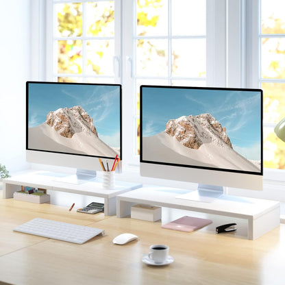 TEAMIX 20 inch White Monitor Stand Riser, Wood Desktop Stand for PC/TV/Laptop/Printer, White Monitor Riser with Storage, Computer Stand with Keyboard Organizer