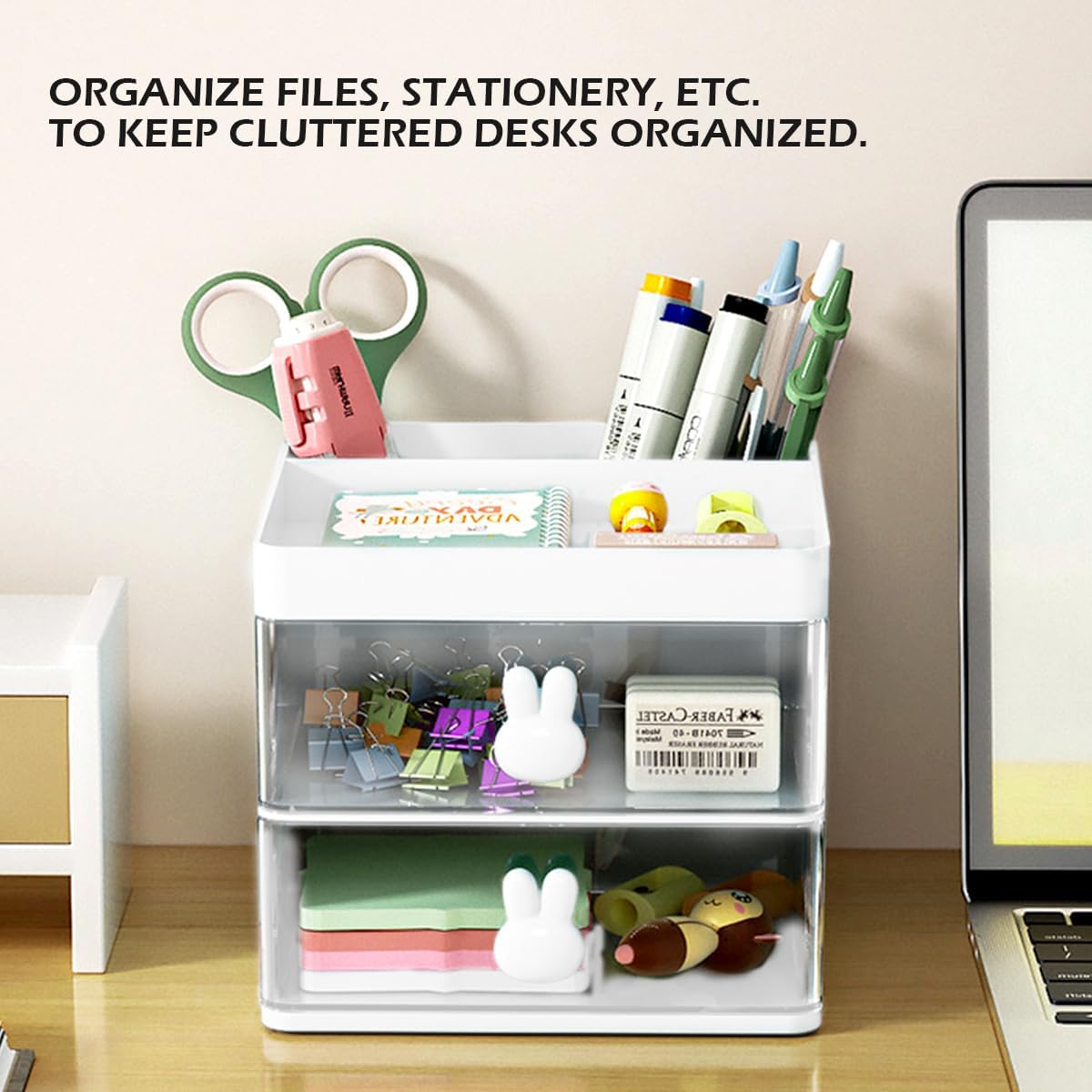 3 Layer Plastic Storage Drawer Bunny Transparent Cosmetic Organizer Rabbit Makeup Organizer Storage Container for Office School Home（White）