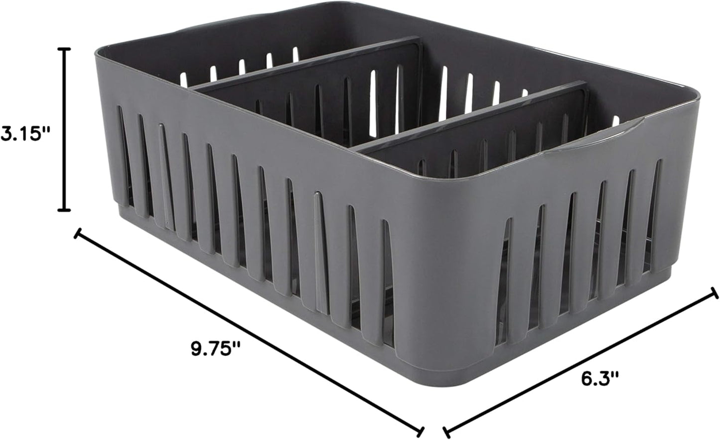 Simplify 4 Compartment Stackable Bin with Adjustable Dividers | Drawer Organizer | Storage Basket | Good for Office | Desk Supplies | Dorm |Bathroom | Accessories | Make Up | Grey