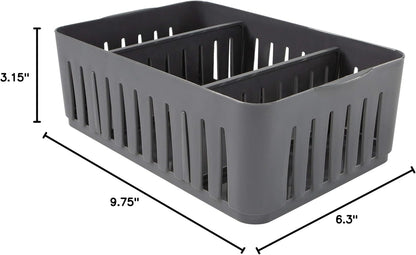 Simplify 4 Compartment Stackable Bin with Adjustable Dividers | Drawer Organizer | Storage Basket | Good for Office | Desk Supplies | Dorm |Bathroom | Accessories | Make Up | Grey