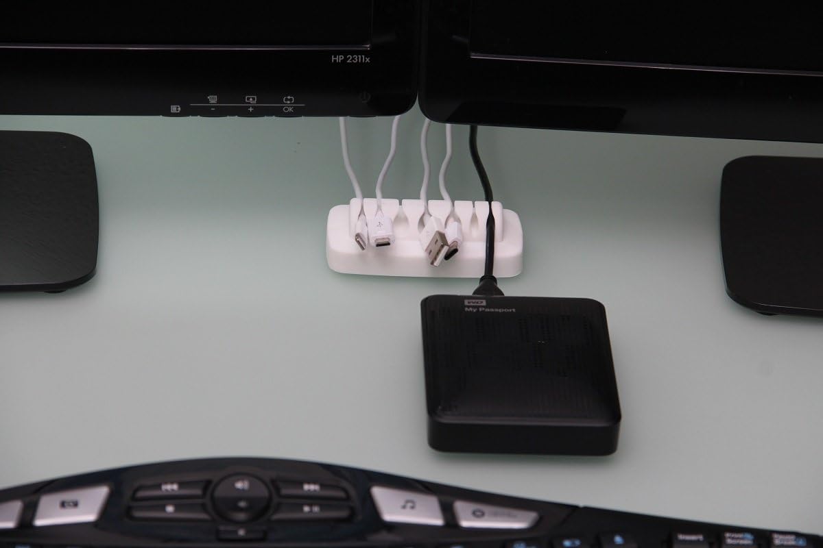 Heaviest Cable Organizer on The Market! Compact and Weighted Desktop Cord Holder and Cable Organizer, Eco-Friendly Silicone, No Bad Smell, Bundled with 4 Reusable Cable Ties! (Black)