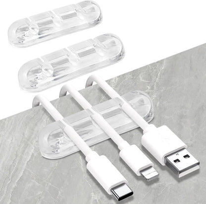 SOULWIT Cable Holder Clips, 3-Pack Cable Management Cord Organizer Clips Silicone Self Adhesive for Desktop USB Charging Cable Nightstand Power Cord Mouse Cable Wire PC Office Home