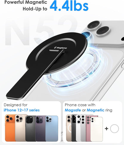 Magtame Double-Sided Magnetic Phone Stand Grip, Strong Magnetic Kickstand Desk Holder for Mag&Safe and Smartphone, Foldable Adjustable Design, Silver