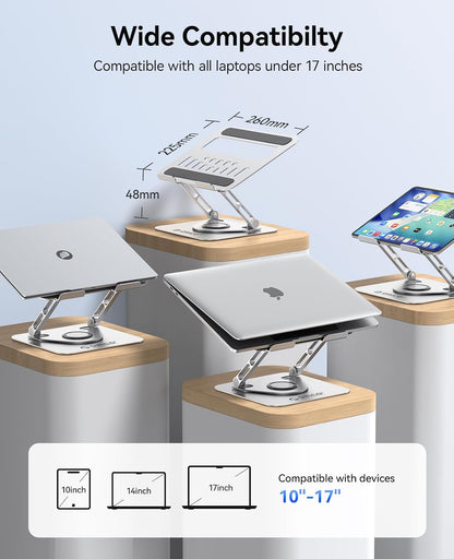 ORICO Adjustable Laptop Stand for Desk, 360° Rotating Base, Foldable Aluminum Alloy Computer Stand with Ventilated Design, Compatible with MacBook Air/Pro, Dell, XPS, HP up to 17'' - ST12, Silver