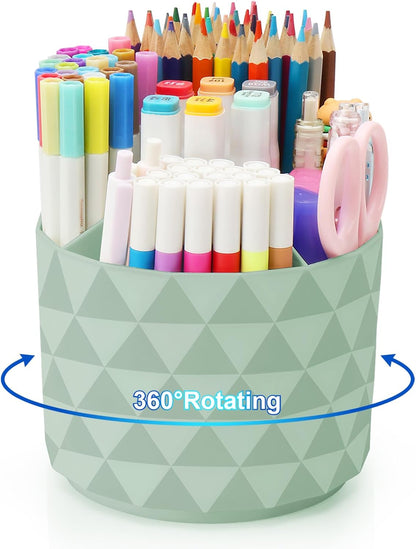 Desk Organizer, 360-Degree Rotating Pencil Pen Holders For Desk, Diamond Pattern Pen Organizer With 5 Compartments, Cute Desk Accessories Decor For Office, School,Home,Art Supply (Pink)