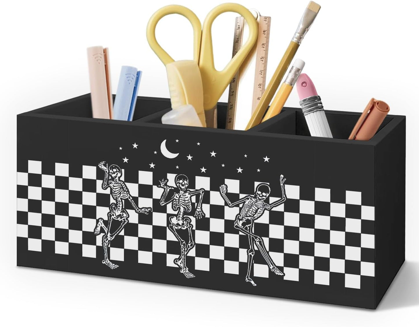 Gothic Office Decor Black Wooden Pen Pencil Holder for Desk Accessories, Dark Gothic Witchy Aesthetic Wood Makeup Brush Toothbrush Holder Organizer for Vanity Bathroom