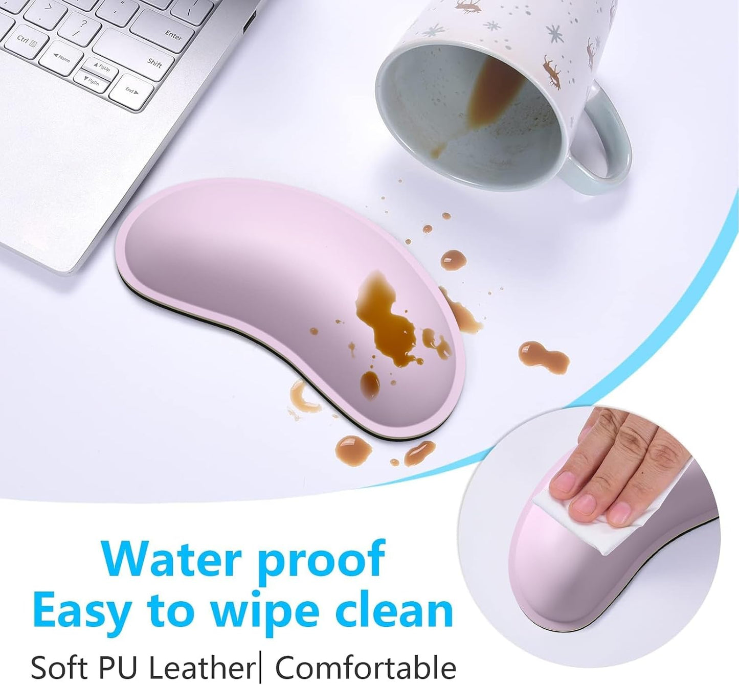Dapesuom Keyboard Wrist Rest Set, Cute PU Leather Wrist Cushion for Computer Keyboard and Mousepad, Memory Foam Mouse Pad Rests Support with Non-Slip Base for Typing Pain Relief Laptop, Colonial White