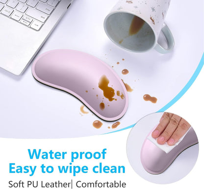 Dapesuom Keyboard Wrist Rest Set, Cute PU Leather Wrist Cushion for Computer Keyboard and Mousepad, Memory Foam Mouse Pad Rests Support with Non-Slip Base for Typing Pain Relief Laptop, Colonial White