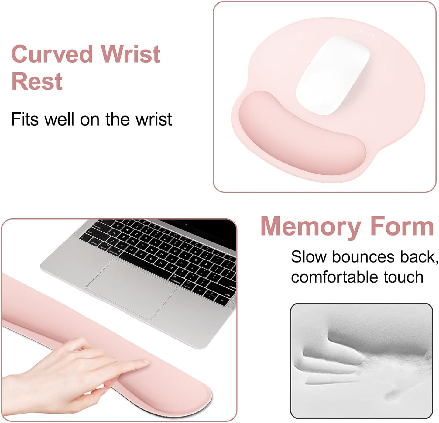 MOSISO Wrist Rest Support for Mouse Pad&Keyboard Set, Streamline Ergonomic Mousepad&Coaster Non-Slip Base Home/Office Pain Relief&Easy Typing Pad with Soft Cloth&Silicone Lining, Antique Green