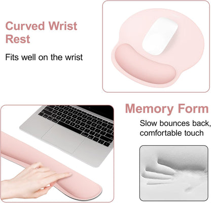 MOSISO Wrist Rest Support for Mouse Pad&Keyboard Set, Streamline Ergonomic Mousepad&Coaster Non-Slip Base Home/Office Pain Relief&Easy Typing Pad with Soft Cloth&Silicone Lining, Antique Green