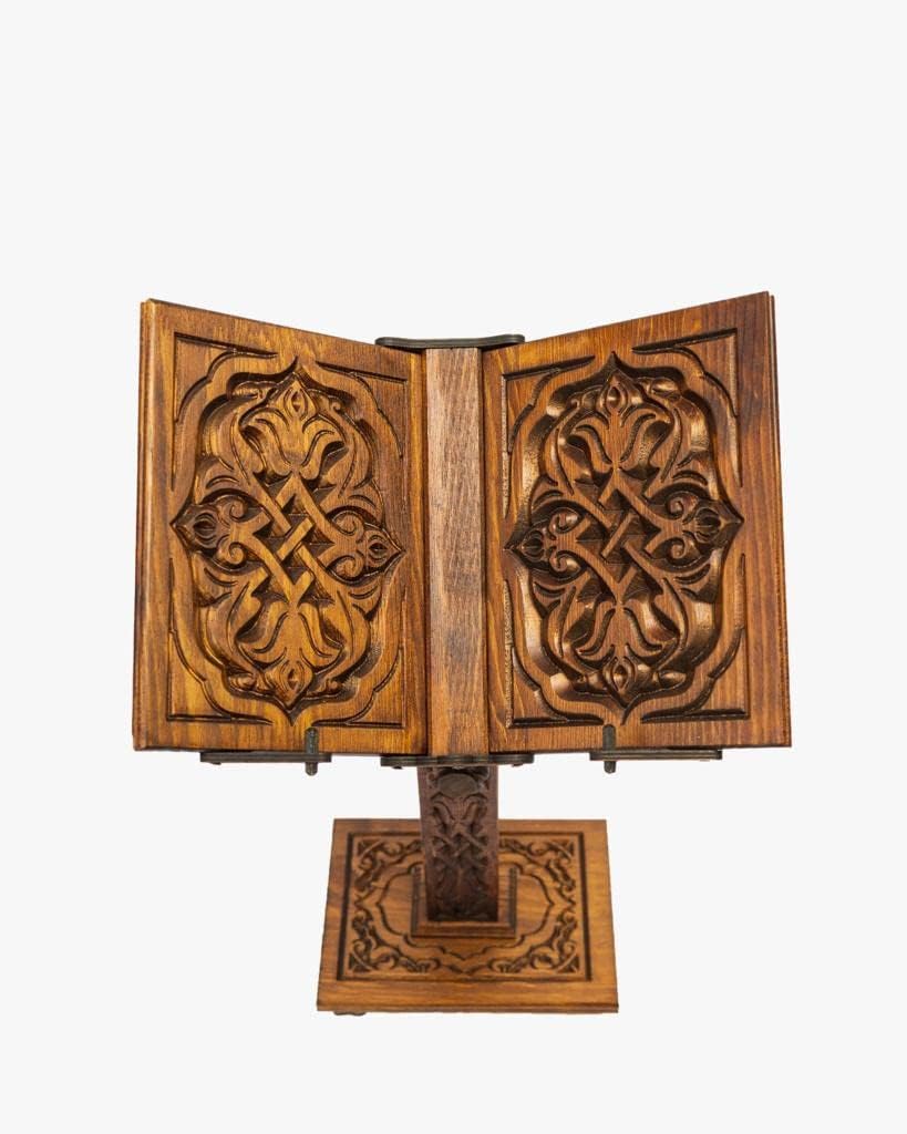 Prayer Book Holder Stand Ramadan Gift Rihal Rehal Wooden Carved Gift (Adjustable White)