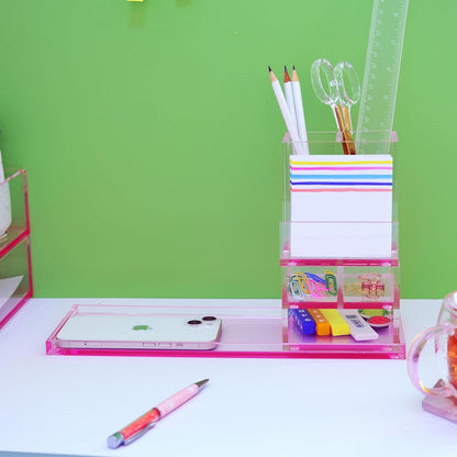 Clear Acrylic Desk Organizer 4-Piece Desk Kit + Free Complimentary Acrylic Ruler, Desktop Organization for Office or Home