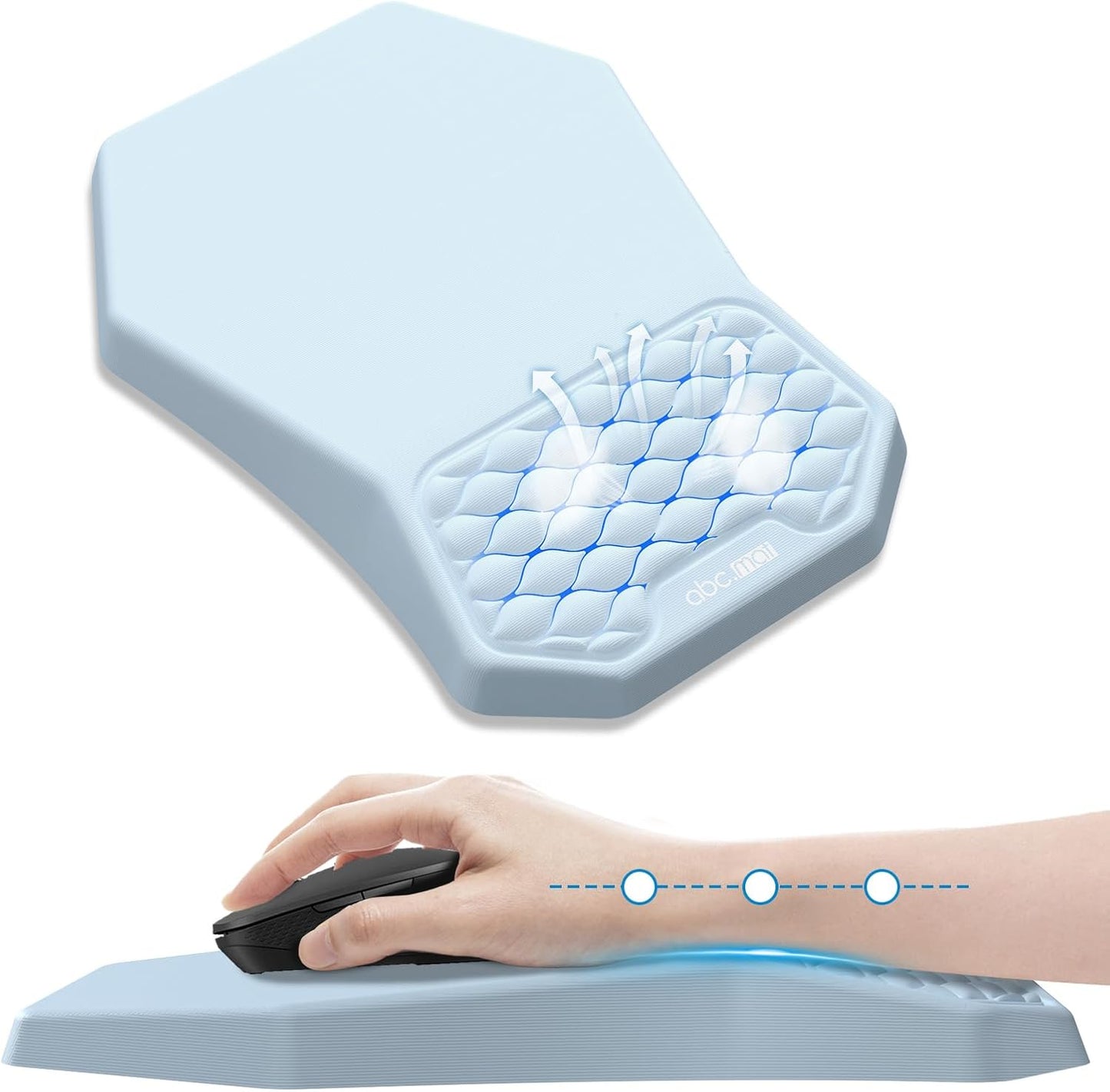 Ergonomic Mouse Pad and Keyboard Wrist Rest Support Set, Massage Design Mousepad for Carpal Tunnel Pain Relief, Memory Foam, Non-Slip PU Base for Computer Desk, Baby Blue