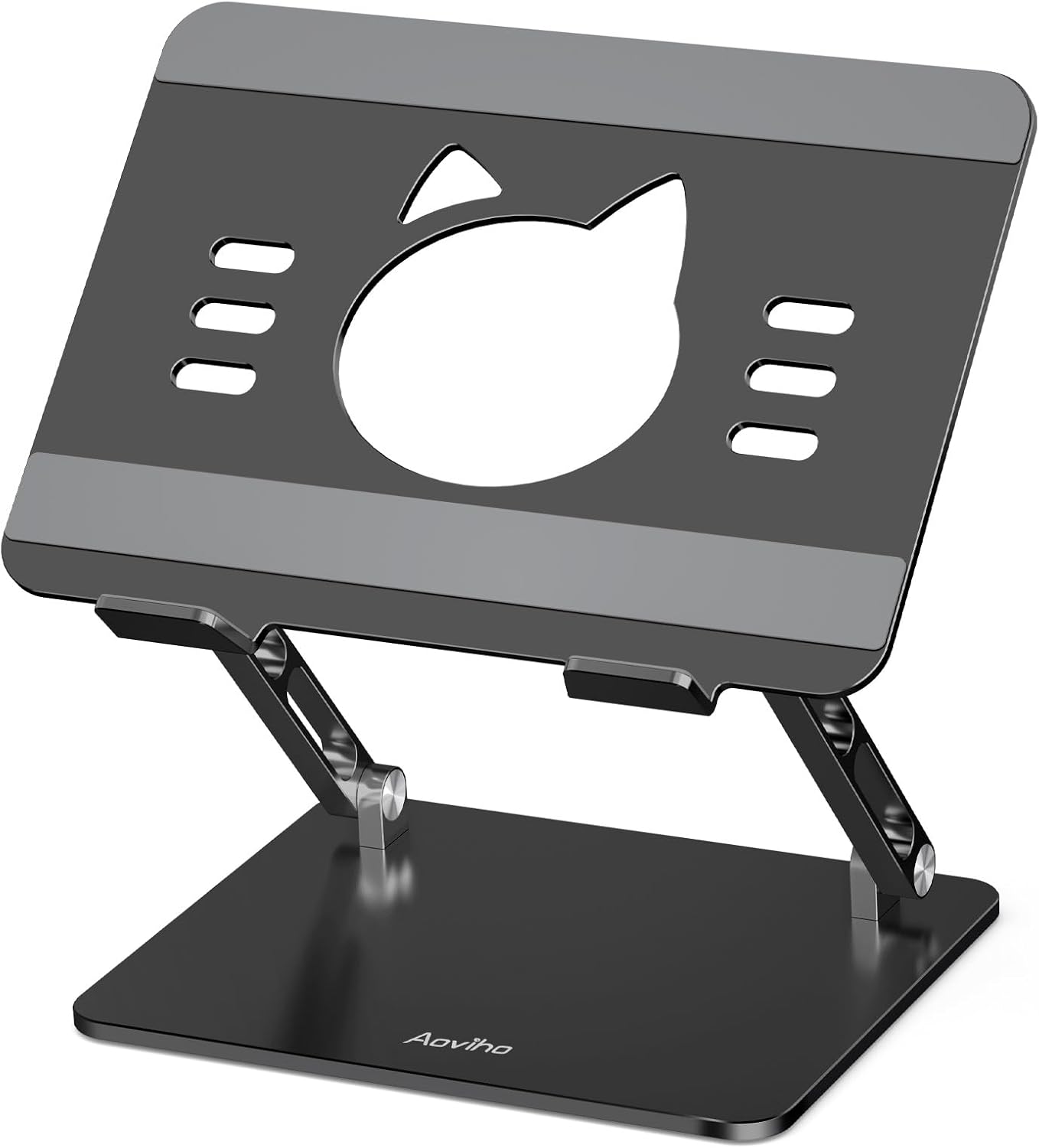 Aoviho Laptop Stand for Desk – Adjustable Aluminum Laptop Riser with Unique Cat-Shaped Cooling Vent, Portable Desk Gift & Decor, Compatible with MacBook Air Pro, Dell, HP, Lenovo (10"-17.3"), Black