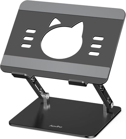 Aoviho Laptop Stand for Desk – Adjustable Aluminum Laptop Riser with Unique Cat-Shaped Cooling Vent, Portable Desk Gift & Decor, Compatible with MacBook Air Pro, Dell, HP, Lenovo (10"-17.3"), Black