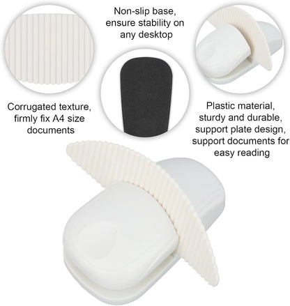 Document Holder for Typing, White Plastic Paper Desk Stand with Fixed Plate Portable Easy to Use Copies Stand for A4 Paper Documents Office Typing Reading