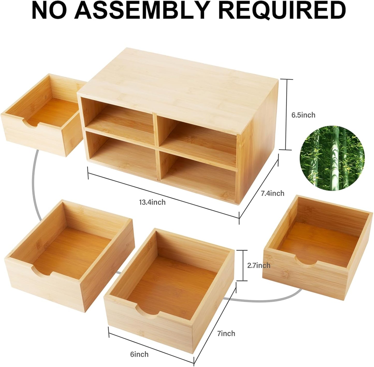 Charmewooden Bamboo Desk Organizer with 3 Drawers, Countertop Organizer with Drawers Makeup Storage Drawer 3 Drawers Tabletop Storage Organization Box Home Office Workspace