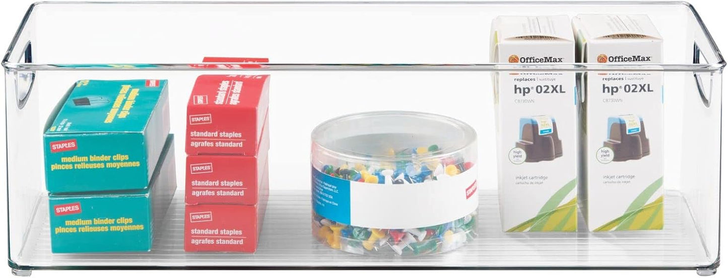 mDesign Plastic Office Supply Organizer - Storage Holder Bin with Handles for Desk Drawer, Cabinet - Pencil, Pen, Envelope and Supplies Container Basket - Ligne Collection - 2 Pack - Clear