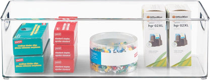 mDesign Plastic Office Supply Organizer - Storage Holder Bin with Handles for Desk Drawer, Cabinet - Pencil, Pen, Envelope and Supplies Container Basket - Ligne Collection - 2 Pack - Clear
