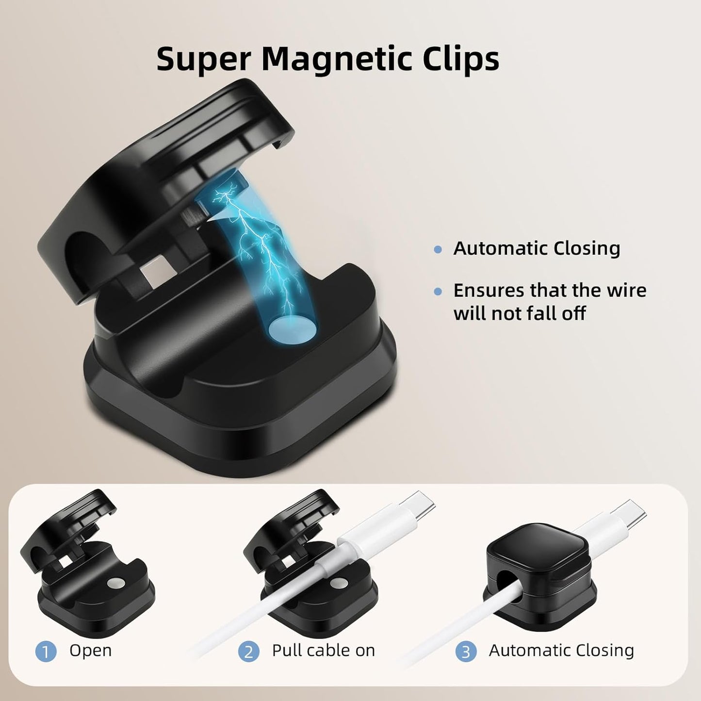 6Pcs Magnetic Cable Clips, Cable Management, Office Desk Accessories, Cord Organizer, Cable Smooth Adjustable,for Desk, Wall, Car, Motorcycle,Home Office, Phone Cable Management (Black)