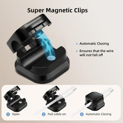 6Pcs Magnetic Cable Clips, Cable Management, Office Desk Accessories, Cord Organizer, Cable Smooth Adjustable,for Desk, Wall, Car, Motorcycle,Home Office, Phone Cable Management (Black)