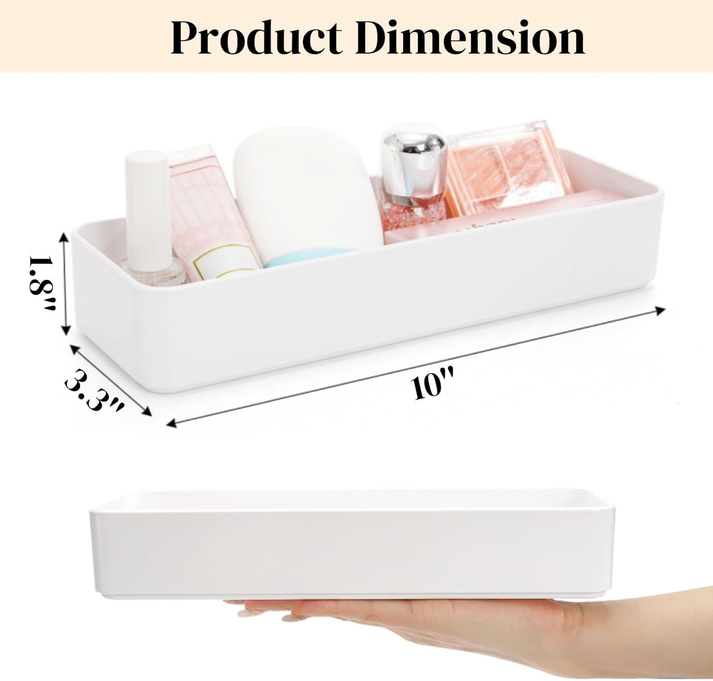 ZAVOOS 6 Pack Plastic Drawer Organizer, 10'' x 3.3'' x 1.8'' White Stackable Vanity Storage Tray, Narrow Rectangular Organizer Bins for Makeup, Bathroom, Kitchen, Office Desktop Supplies