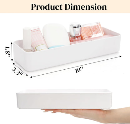 ZAVOOS 6 Pack Plastic Drawer Organizer, 10'' x 3.3'' x 1.8'' White Stackable Vanity Storage Tray, Narrow Rectangular Organizer Bins for Makeup, Bathroom, Kitchen, Office Desktop Supplies