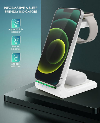 3 in 1 Wireless Charging Station, 2026 Upgraded Fast Desk Charger Station for iPhone 17 16 15 14 13 12 Pro Max Plus, Charger Stand for Apple Watch 10 9 8 7 6 5 4 3 2 SE, Airpods 4 3 2 Pro(Black)