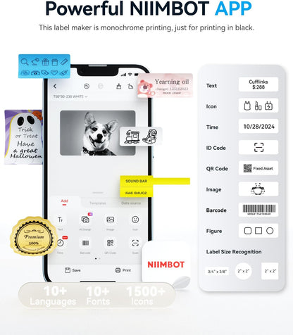 NIIMBOT B1 Label Maker Machine, Thermal Label Printer Easy to Use for Office, Home, Business, Came with 1 Roll White Label(Blue)