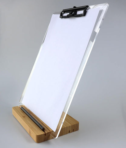A5 Half Letter Clipboard with Stand,Clear Acrylic Freestanding Memo Size Clipboards,Document Typing Paper Stand,Menu Display Board,Receipt Holder (6"×9")