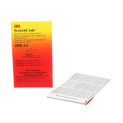 3M ScotchCode Pre-Printed Wire Marker Book SPB-03, Vinyl Coated, Black Printed Numbers (10) each 1–45, White Background Highlights Characters, 1 Book