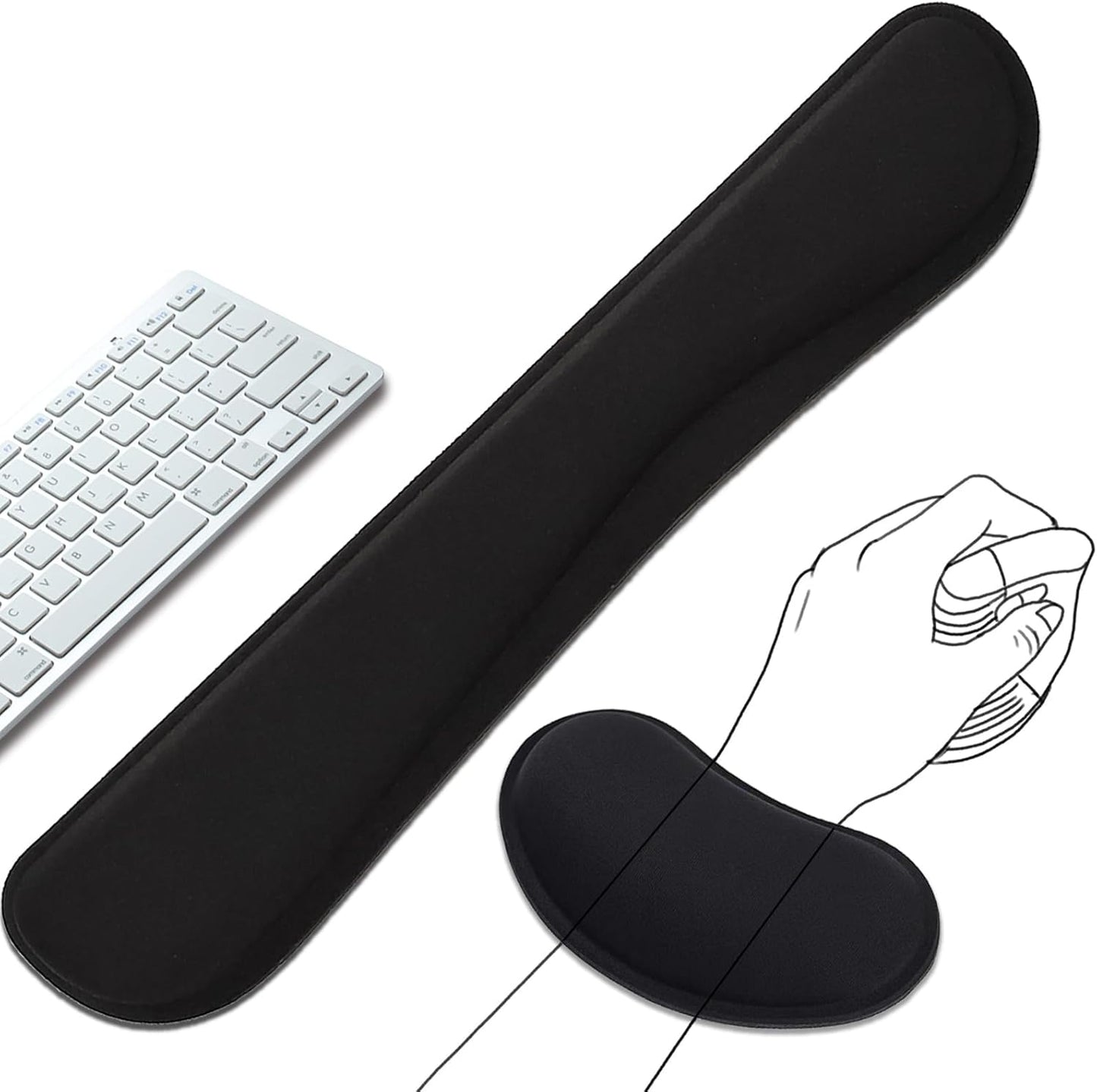 Keyboard Wrist Rest and Mouse Wrist Rest Set - Ergonomic Memory Foam Wrist Cushion - for Wrist Support on Computer, Laptop, Office, Playing Games, Typing Relieves Wrist Pain Black