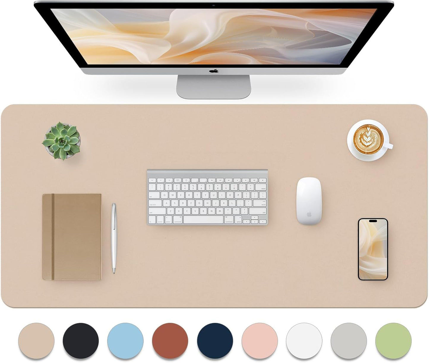 Bloss Leather Desk Pad and Keyboard Wrist Rest, Large Mouse Pad + Keyboard Pad+Mouse Wrist Support, Non-Slip Desk Mat Protector for Office, Home(31.5×15.7 Inches,Beige)