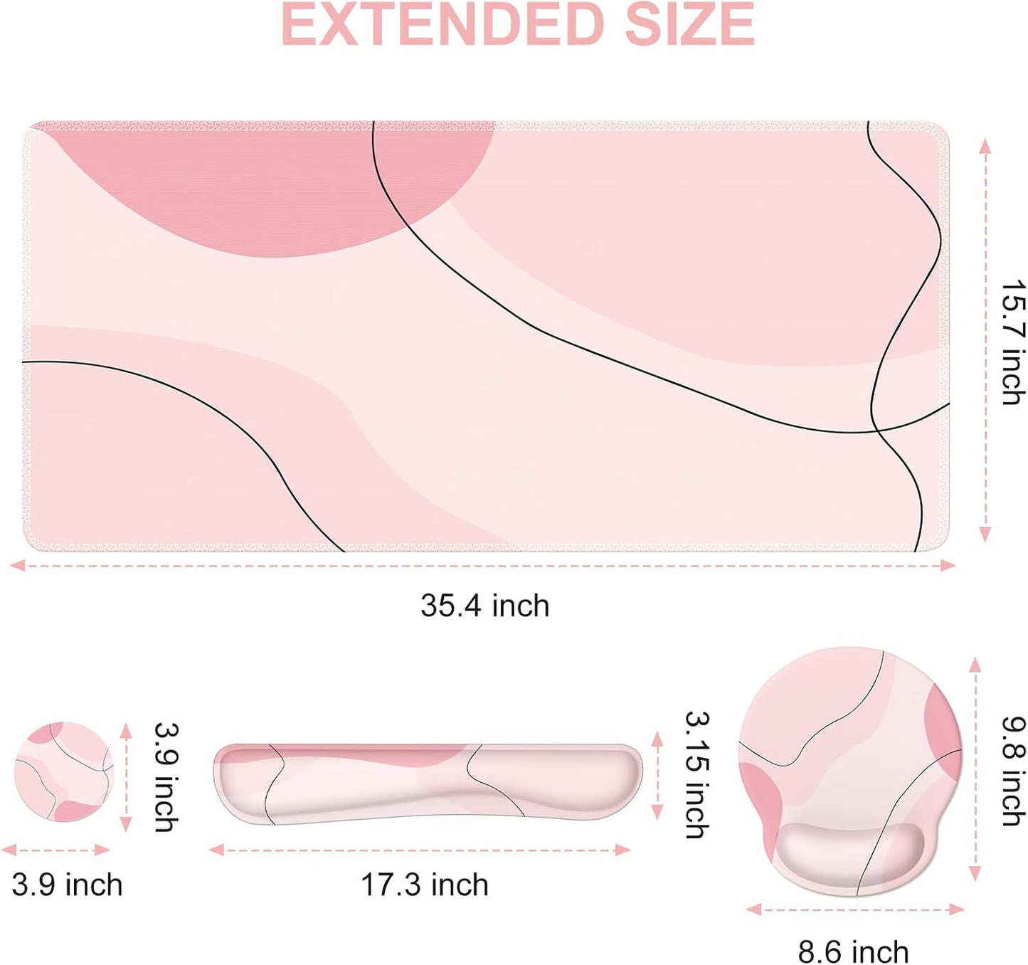 iCasso Desk Mat, Gaming Mouse Pad Wrist Support Set,4in1 XXL Large Mousepad + Keyboard Wrist Rest+Mouse Wrist Rest+Coaster Set with Ergonomic Design for Home Office Table Computer-Penoy