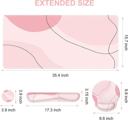 iCasso Desk Mat, Gaming Mouse Pad Wrist Support Set,4in1 XXL Large Mousepad + Keyboard Wrist Rest+Mouse Wrist Rest+Coaster Set with Ergonomic Design for Home Office Table Computer-Penoy