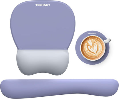 TECKNET Gel Mouse Pad with Wrist Rest, 3 in 1 Keyboard Wrist Rest for Pain Relief, Non-Slip PU Base & Easy Typing, Ergonomic Mousepad Set for Office & Home（Black）