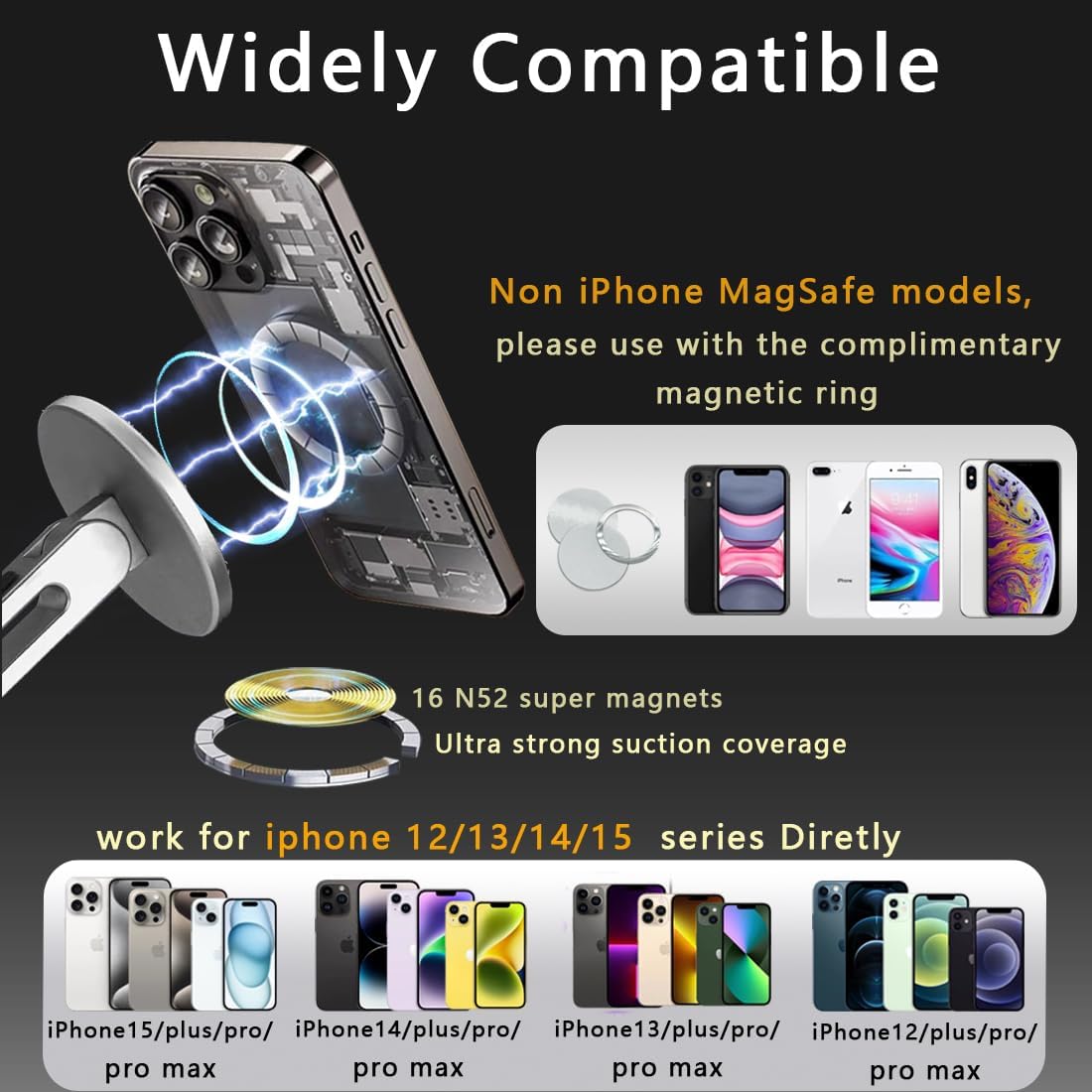 Magnetic Phone Stand for Desk, Heightened Adjustable Foldable, Compatible with iPhone 16/15/14/13/12 All Series/Mag-Safe Case (Silver)