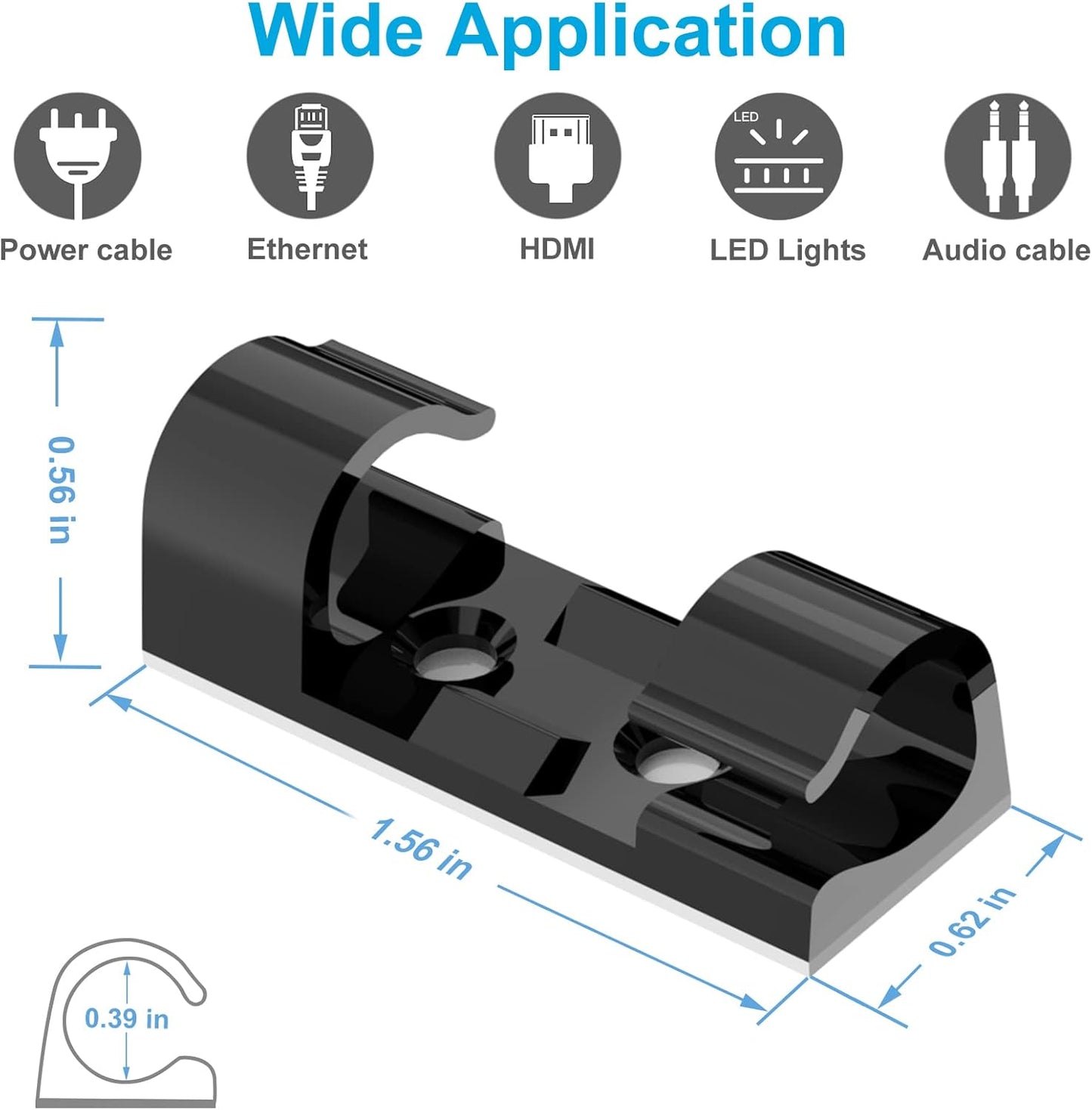 Adhesive Cable Clips Clear (40PCS, M), Upgraded Wire Holders for Wall, Strong Cord Organizer Under Desk, Car, PC, Christmas Light Indoor/Outdoor