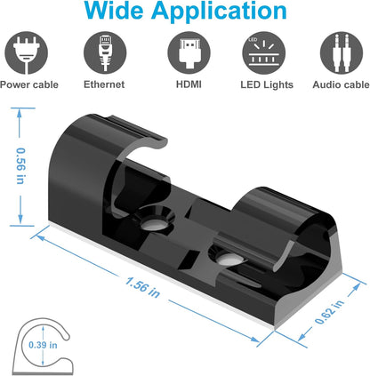 Adhesive Cable Clips Clear (40PCS, M), Upgraded Wire Holders for Wall, Strong Cord Organizer Under Desk, Car, PC, Christmas Light Indoor/Outdoor