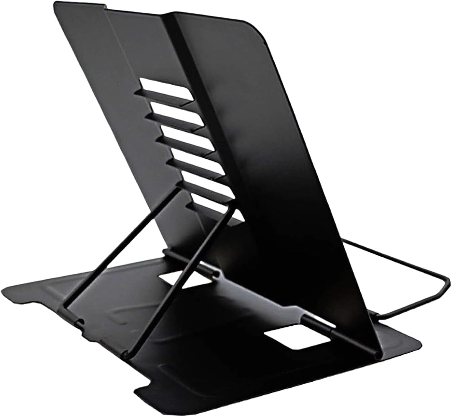 Azheeujy Metal Book Stand Folding Reading Book Holder with 6 Adjustable Angles and Paper Page Clip,Sturdy Desktop Book Holder for Cookbook,Magazine,Textbooks,Document,Music Book,Laptop,Tablet (Black)