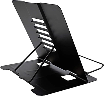 Azheeujy Metal Book Stand Folding Reading Book Holder with 6 Adjustable Angles and Paper Page Clip,Sturdy Desktop Book Holder for Cookbook,Magazine,Textbooks,Document,Music Book,Laptop,Tablet (Black)