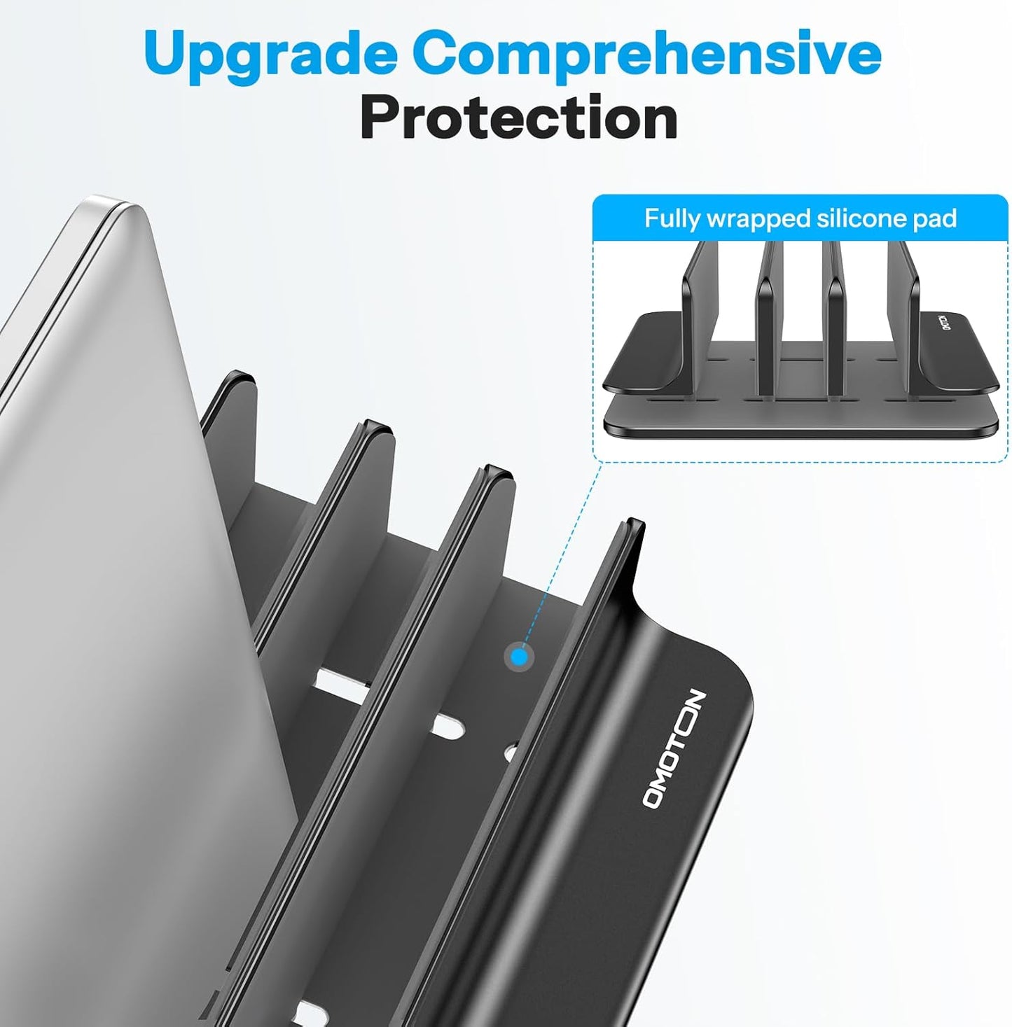 OMOTON Vertical Laptop Stand [Updated 3-Slots Version], Desktop Aluminum Mac Book Stand with Adjustable Dock Size, Fits All Mac Book, Chrome Book and Gaming Laptops (Up to 17.3 inch), Starlight