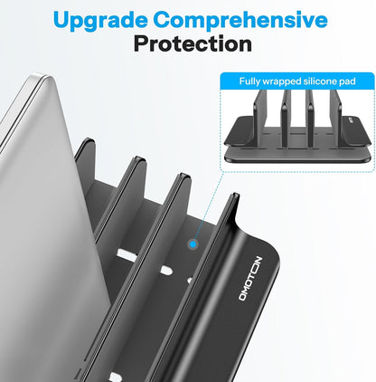 OMOTON Vertical Laptop Stand [Updated 3-Slots Version], Desktop Aluminum Mac Book Stand with Adjustable Dock Size, Fits All Mac Book, Chrome Book and Gaming Laptops (Up to 17.3 inch), Starlight