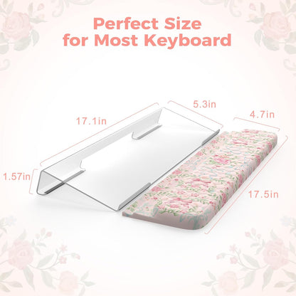 2 in 1 Keyboard Stand for Desktop, Floral Wrist Support for Keyboards, Anti-Fatigue Memory Foam Wrist Rest for Computer, 3-Angle Adjustable Keyboard Riser for Office Home (Pink Bow)