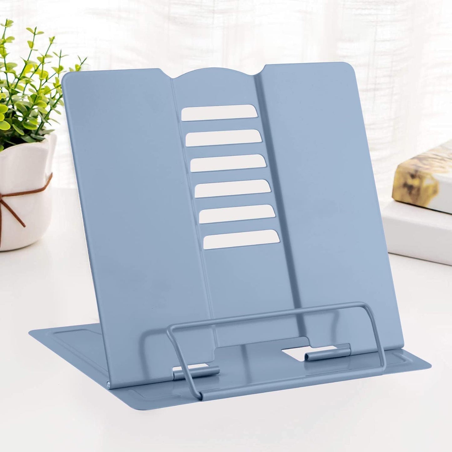 MSDADA Desk Book Stand Metal Reading Rest Book Holder Adjustable Cookbook Documents Holder for Recipes Textbooks Tablet Music Books, Mom Gifts, Gifts for Grandma Mom Mothers Day(Light Purple)